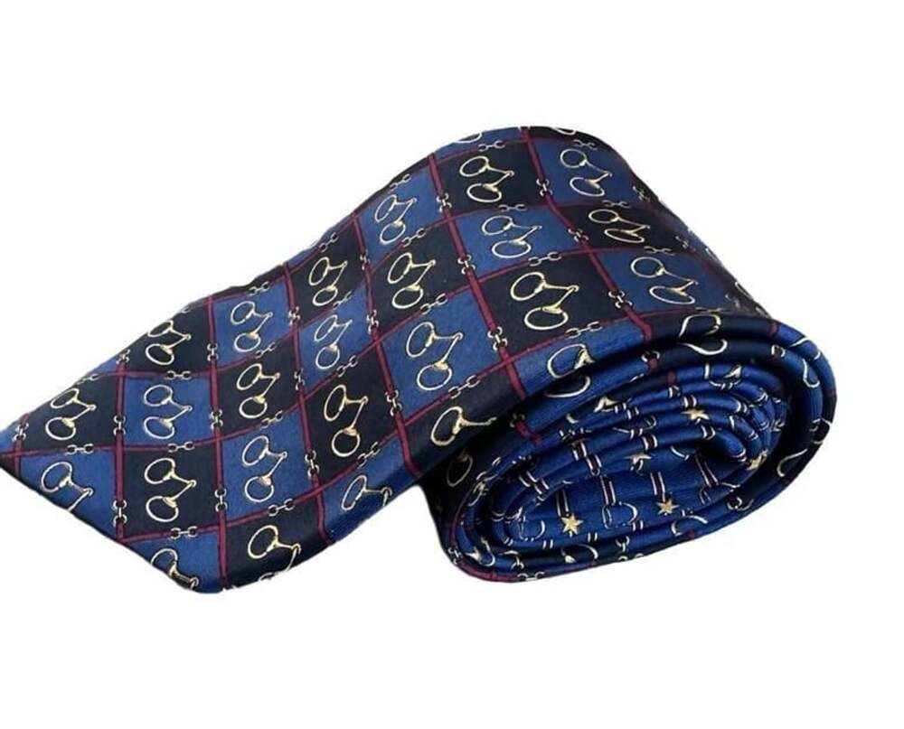 Tommy Hilfiger Silk Necktie Horsebit Squares Blue Gold Red USA
